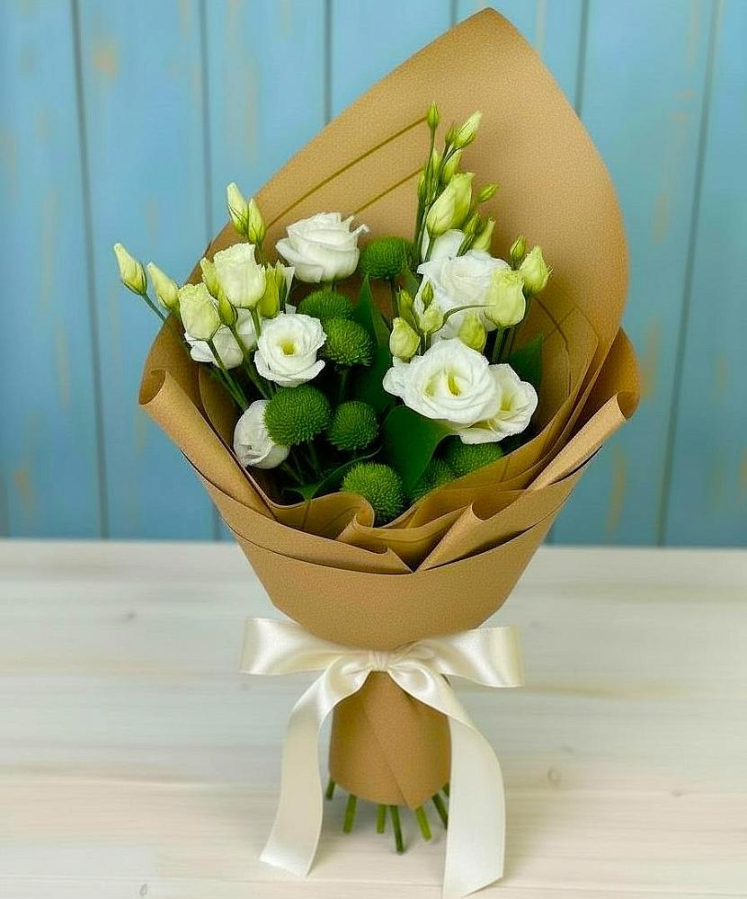 Букет цветов из: Хризантемы и Лизиантусы в Пышлицы