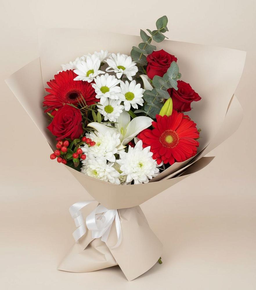 Букет цветов из: Розы, Хризантемы, Герберы и Лилии в Пышлицы