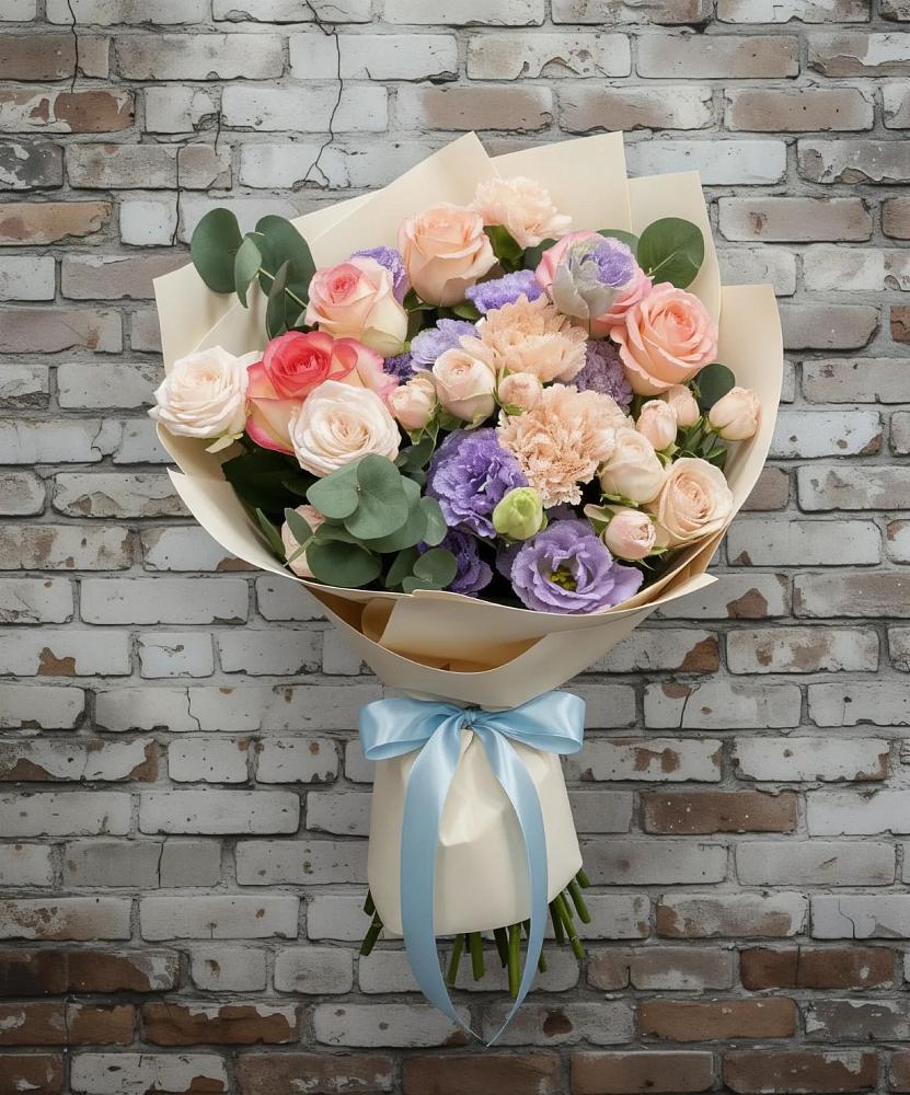 Букет цветов из: Розы, Лизиантусы и Гвоздики в Пышлицы