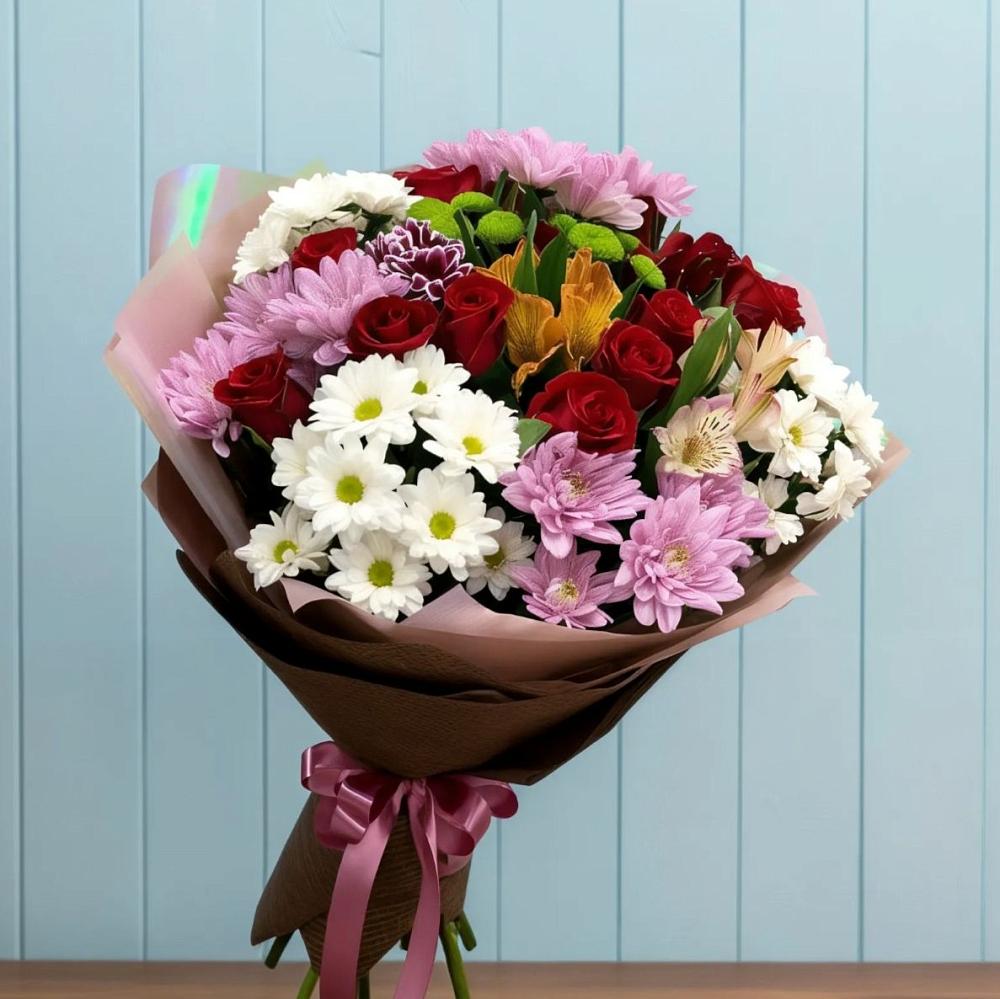 Букет цветов из: Розы, Хризантемы и Альстромерии в Пышлицы