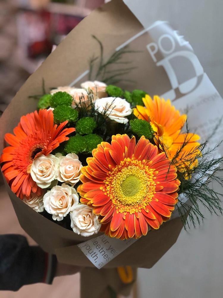 Букет цветов из: Герберы, Хризантемы и Розы в Пышлицы